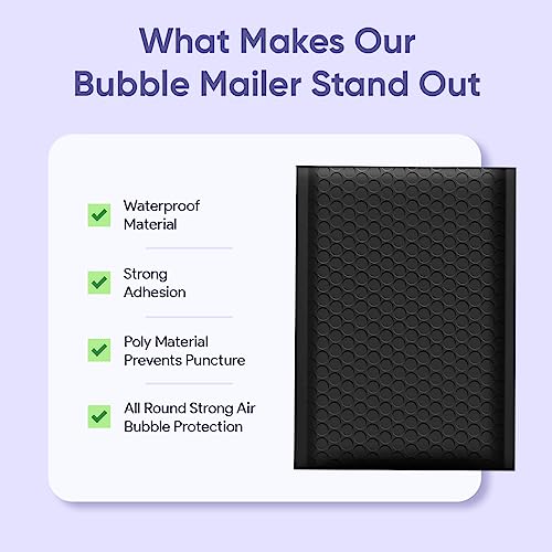 Black Bubble Mailers 6x10, Poly Padded Envelopes #0, 250 Pack Bulk - color: Black, size: 6"x10" / 250 Pack