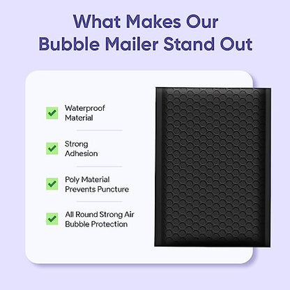 Black Bubble Mailers 6x10, Poly Padded Envelopes #0, 250 Pack Bulk - color: Black, size: 6"x10" / 250 Pack