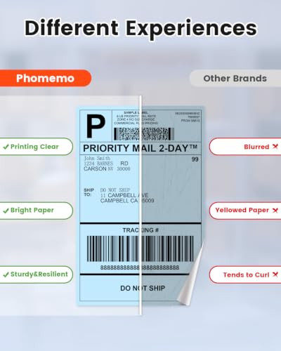 Phomemo 4x6 Blue Thermal Label, Shipping Labels Pack of 250 4x6 Roll Labels, Compatible with Phomemo, Zebra, Rollo, Jadens and Other Thermal Printers - color: Blue-250