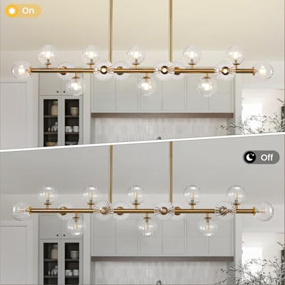 Gold Globe Chandelier Linear Rectangle Modern Chandelier Glass Pendant Light Fixture Adjustable for Dining Living Room Kitchen Island 55" - color: transparent-55in