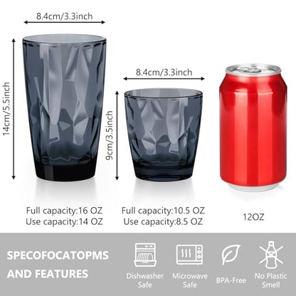 Topsky 10 oz Plastic Water Tumblers | Set of 4 Transparent Unbreakable Drinking Glasses Clear Acrylic Reusable Juice Wine Cups for Home Picnic Party, Dishwasher Safe, Stackable (Gray) - color: Grayish Blue 10oz