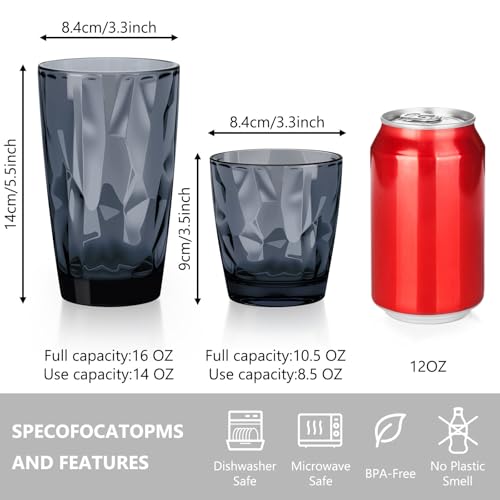 Topsky 10 oz Plastic Water Tumblers | Set of 4 Transparent Unbreakable Drinking Glasses Clear Acrylic Reusable Juice Wine Cups for Home Picnic Party, Dishwasher Safe, Stackable (Gray) - color: Grayish Blue 10oz