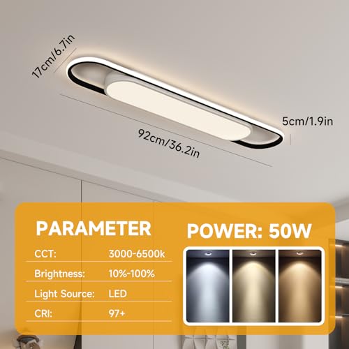 3Ft Smart LED Ceiling Lighting,50W High Brightness Linear Flush Mount Light Fixture,36.2" Dimmable Led Ceiling Lamp with Remote Control for Kitchen,Garage,Hallway,Laundry,Study Room. - color: Dimmable (3000K -6500K), size: 3FT (36.2 Inch / 92cm)