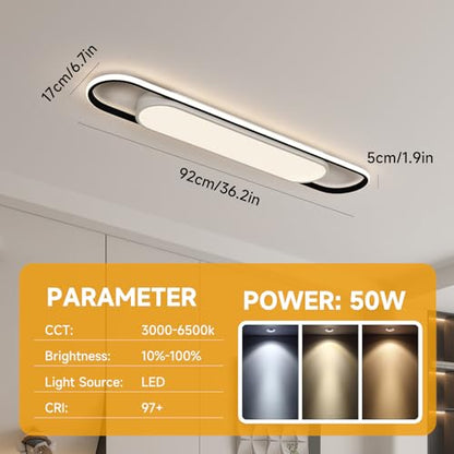 3Ft Smart LED Ceiling Lighting,50W High Brightness Linear Flush Mount Light Fixture,36.2" Dimmable Led Ceiling Lamp with Remote Control for Kitchen,Garage,Hallway,Laundry,Study Room. - color: Dimmable (3000K -6500K), size: 3FT (36.2 Inch / 92cm)