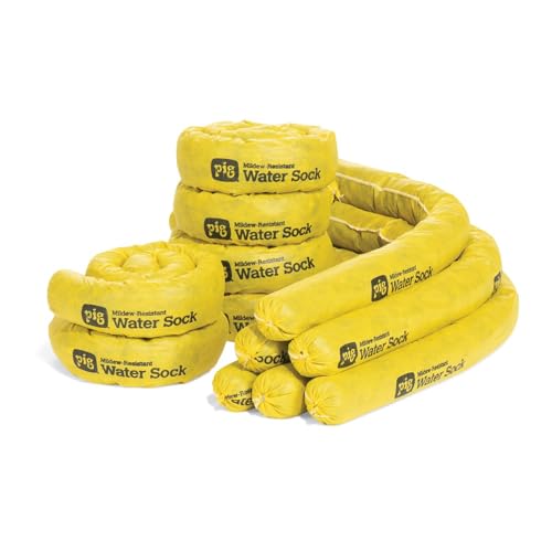 PIG Mildew-Resistant Absorbent Sock | Water Absorbing Snake | 3" W x 4' L | Absorbs up to 1 gal per Sock | 12 Count | PIG105-YW - color: Yellow, size: 3" W x 4' L, style: 12-Pack