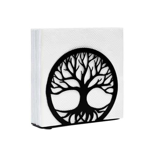 MSJGA Napkin Holder for Table, Standing Napkin Dispenser Outdoor Farmhouse Black Cocktail Napkin Holders for Kitchen Coffee Shop Dining Room (6"x 1.7"x 4.9") - size: Cocktail Napkin 6x6" - Tree