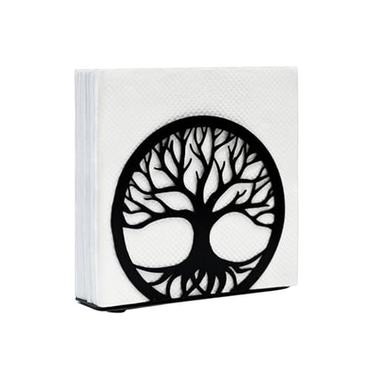 MSJGA Napkin Holder for Table, Standing Napkin Dispenser Outdoor Farmhouse Black Cocktail Napkin Holders for Kitchen Coffee Shop Dining Room (6"x 1.7"x 4.9") - size: Cocktail Napkin 6x6" - Tree