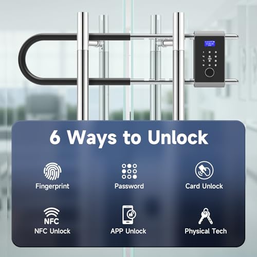 Smart Padlock with Long Adjustable Shackle, Bike U-Lock with Fingerprint, App Control, Auto Lock, Heavy Duty Anti-Theft Digital Combination Lock for Storefront, Double Glass Door