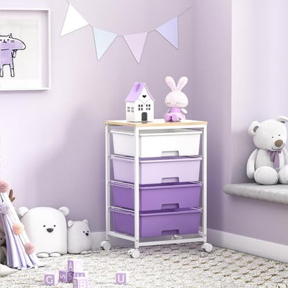 SYKIARIOL Rolling Cart with Drawers, 4-Drawer Utility Cart, Purple - color: Purple