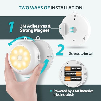 BLS 3.3" Motion Sensor Light Indoor AA Battery Powered, Under Cabinet Lighting Battery Operated, Magnetic Stick on LED Puck Nights Lights for Kitchen, Wall, Stair, Dimmable, 3000K Warm White (3 Pack) - color: Warm White