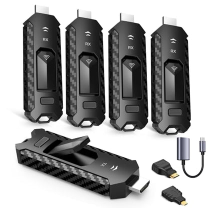 Wireless HDMI PRO- Transmitter and Four Receiver, Portable Multi-TVs Extender Kit, Plug and Play, Heat-Control, 5.8G/2.4G @60Hz 165FT/50M, Stream Video Wirelessly from Laptop to Multiple HDTVs/Monitor - size: 1TX+4RX
