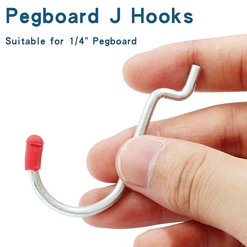 60Pcs Metal Pegboard J Hooks, 1/4", Red Head - color: Red, size: 60pcs