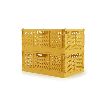2 Pack Stackable Storage Crates, Plastic Foldable Baskets Small Golden - color: Golden Yellow, size: Small: 11.8" x 7.8" x 4.7"
