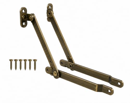 QCAA Heavy Duty Lid Stay Support Hinge for Drop Chest, Trunk and Front Desk, Antique Brass, 1 Pair, Made in Taiwan - color: Antique Brass, size: 1 Pair