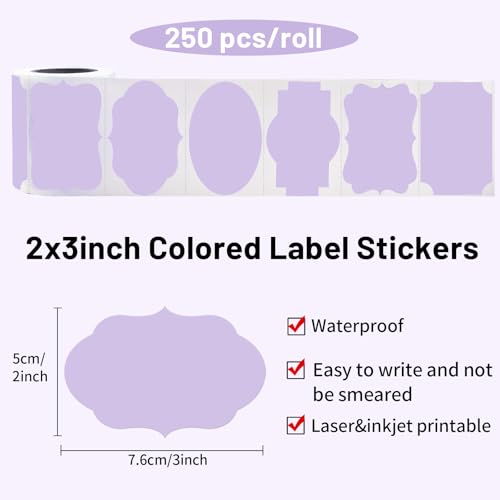 Purple Labels - 250 PCS 3" x 2" Fancy Shape Stickers for Storage Box or Food Jars - color: Purple, size: 2*3 inch