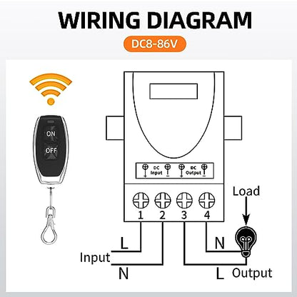 RVBOATPAT Wireless Remote Switch DC 8V/12V/24V/48V/72V/86V 30A Relay RF Remote Control 328ft Long Range for Anti-Theft Alarms Security Systems Roller Lind Door