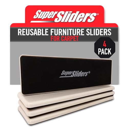 Super Sliders 2-1/2" x 9" XL Rectangle Reusable Furniture Sliders for Carpet, Anti-Slip Protective Furniture Moving Pads for Beds, Sofas, Dressers, Set of 4, Beige - style: For Carpet