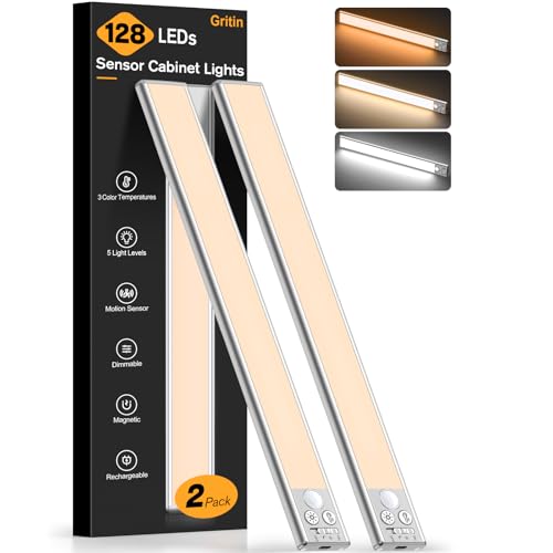 Gritin 14.7inch Under Cabinet Lighting Rechargeable 2 Pack - color: Silver, size: 14.7 inch