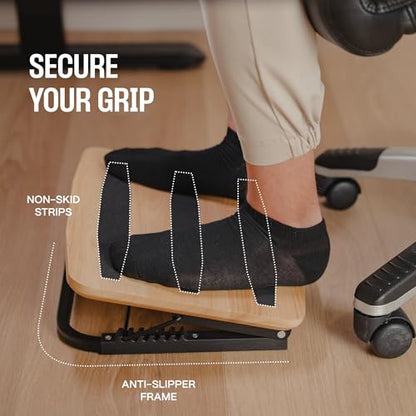 Adjustable Under Desk Foot Stool - Ergonomic Foot Rest with 7 Angles - Walnut - color: Walnut