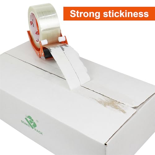 BOMEI PACK Mono Filament Tape,Strapping Tape,Fiberglass Filament Tape Transparent Reinforced Heavy Duty Packing Strips for Shipping Sealing Binding Fixing 3 Pack 2 inch x 55 Yards - size: 2 inch x 55 yards