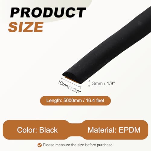 PATIKIL 16.4FT Solid Rubber Weather Stripping, 2/5" W x 1/8" H Self Adhesive D Shape EPDM Rubber Seal Strip Gasket for Door Frame Window Insulation RVs Furniture Cabinets, Black - size: 16.4FT x 2/5"W x 1/8"H