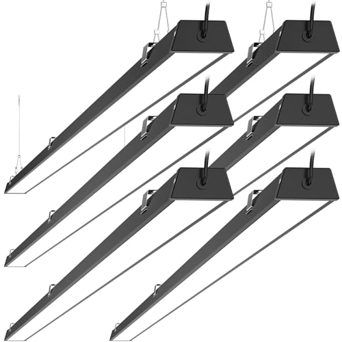 8FT LED Shop Light, 100W 12500lm, 5000K Daylight, Compact Black 8 Foot Commercial Lighting Fixtures for Workshops, Garage, Office, Surface/Suspension Mount, with 5FT Cord Switch, 6 Pack