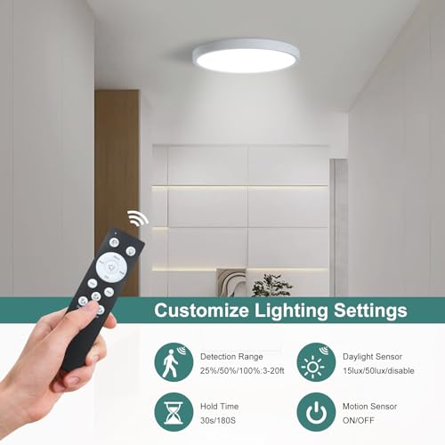 7in Motion Sensor Ceiling Light Indoor, 15W 1500LM, White - color: White, size: 7 inch 1 pack