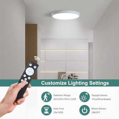 Motion Sensor Ceiling Light Wired, 9 Inch 20W LED Flush Mount - color: White, size: 9 inch 1 pack
