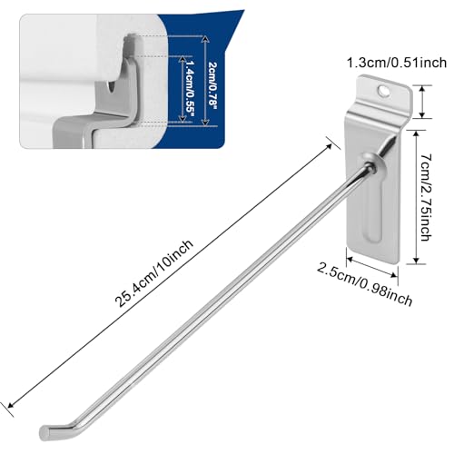 Polmart 10" Heavy Duty Slatwall Panel Hooks, Silver (96-Pack, 10-inch) - size: 10 Inch