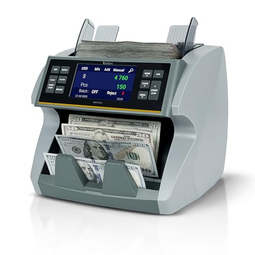 KOLIBRI Money Counter Machine I 4.5 TFT Display I Business Grade I Advanced IR/UV/MG/MT/DD/HLF Detection I Mixed Denomination (USD) I 1,200 Notes/Min I 3-Year Warranty I KBR-1500 V2 - color: Gray (Kbr-1500 V2)