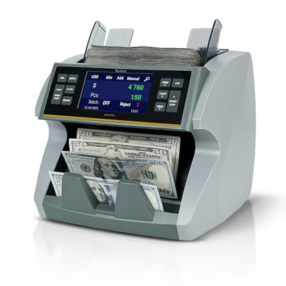 KOLIBRI Money Counter Machine I 4.5 TFT Display I Business Grade I Advanced IR/UV/MG/MT/DD/HLF Detection I Mixed Denomination (USD) I 1,200 Notes/Min I 3-Year Warranty I KBR-1500 V2 - color: Gray (Kbr-1500 V2)