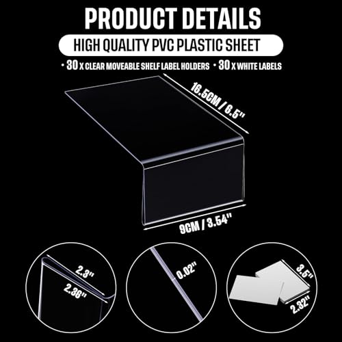Containlol 30 Pcs PVC Shelf Label Holders with Insert Card, 6.5x3.6x2.4'' - size: 6.5x3.6x2.4''