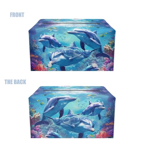 Dolphin Tissue Box Covers Rectangular Sea Tissue Tissue Box Holder Leather Hotel Easy to Clean Tissue Tissues Boxes Bottom Belt - color: Dolphin
