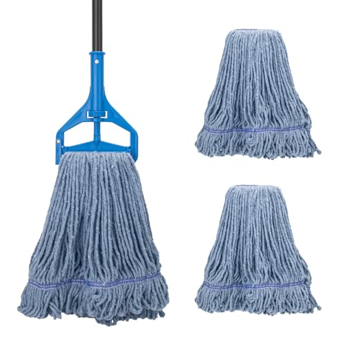Commercial Industrial Mop with 3 Extra Large Reusable Replacement Head - size: Blue Handle + 3 Mop Head