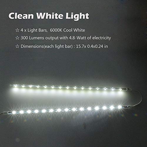 LED Display Light Bar Kit - (4) 16inches Plug-in Linkable Strip Lights for Large Display Cabinet - Series + Parallel Connection - White 6000K - color: Cool White (6000K)