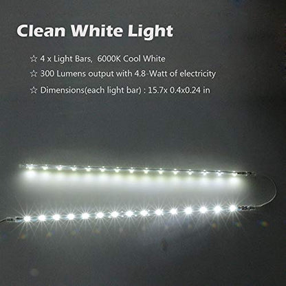 LED Display Light Bar Kit - (4) 16inches Plug-in Linkable Strip Lights for Large Display Cabinet - Series + Parallel Connection - White 6000K - color: Cool White (6000K)