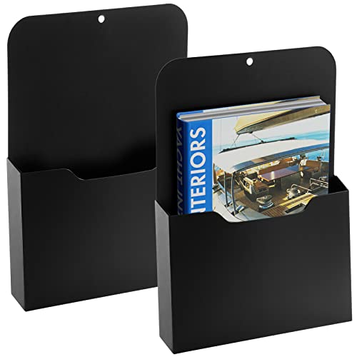 Marbrasse 2 Pack Magnetic File Holder - Paper Holder, Pocket Organizer,Hanging Wall File Organizer Office Supplies Storage, Magazine Mail Organizer Case for Notebooks,Planners,Letter (Black) - color: Black - 2-Pack