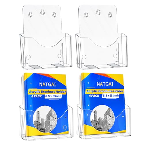 NATGAI Acrylic Brochure Holder 8.5 x 11, 4 Pack Clear Flyer Holder