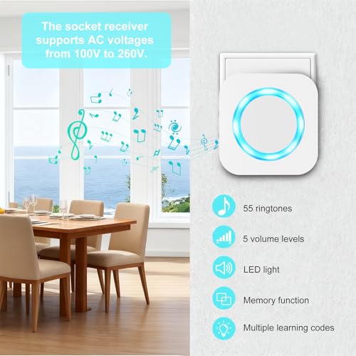 SURFOU Wireless Doorbell 1 Button 2 Receivers, 1300ft for Home/Classroom