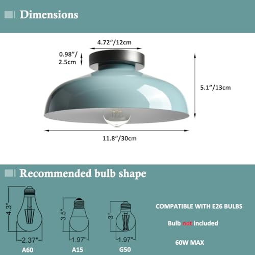 DIRYZON 12-Inch Industial Macaron Semi Flush Mount Ceiling Light - color: Sea Green