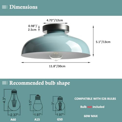 DIRYZON 12-Inch Industial Macaron Semi Flush Mount Ceiling Light - color: Sea Green