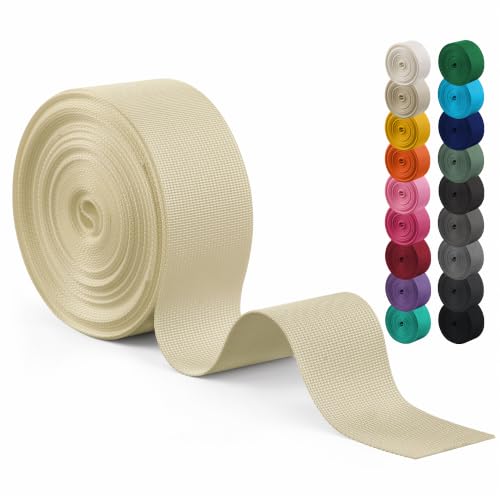 Polyester Webbing Strap 17+Colors – 1"&1.5"&2" – 10 Yards Heavy Duty Webbing Roll, Flat Webbing Strap for Indoor&Outdoor Gear, DIY Crafting, Repairing - color: Cream, size: 2"-10yards