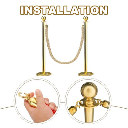 MECCANIXITY Twisted Stanchion Rope 5 Ft/1.5 M, Barrier Rope Twisted Post Ropes with Snap Hooks for Posts Stands Queue Divider Crowd Control, Champagne Golden - color: Champagne Golden, size: 5 Ft