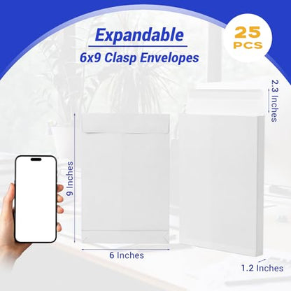 Goefun 6x9 Expanding Manilla Envelopes, 180 GSM Heavyweight - color: White, size: 6x9