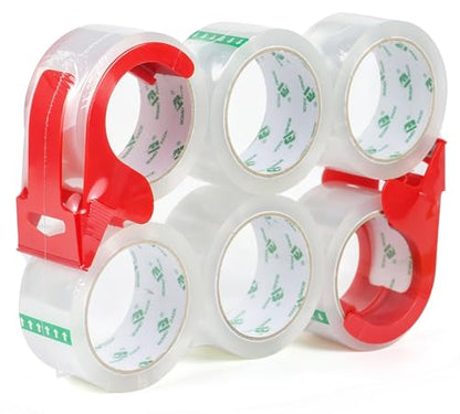 BOMEI PACK Heavy Duty Transparent Packing Tape,6 Rolls with Refillable Dispenser,Industrial Grade Packaging Tape for Shipping Moving Sealing,1.88 inches x 55 Yards Per Roll