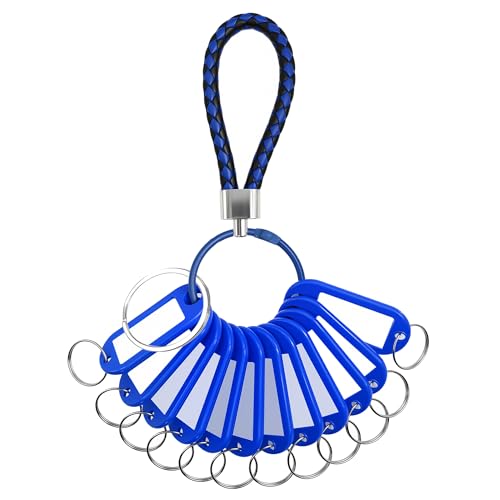 Key Tags 12 Pack Plastic Key Chain Tags with Labels for Organization - color: Blue