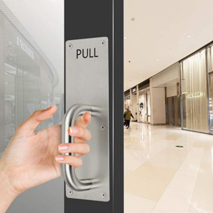 Sumnacon 12 Inch Stainess Steel Door Handle Pull and Push Plate Silver 2 Sets-for Home/Office/Warehouse/Public Places and Suitable of Wooden/Composite Door with Screws - color: Silver