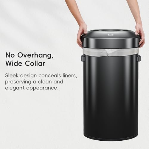 EKO 16-Gallon Round Black Stainless Steel Open Top Trash Can, Large Commercial Waste Bin with Detachable Lid and Carrying Handle, Brushed Metal Garbage Bin for Home, Office, Restaurant, Restroom - color: Matte Black, size: 60 Liter, Round
