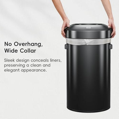 EKO 16-Gallon Round Black Stainless Steel Open Top Trash Can, Large Commercial Waste Bin with Detachable Lid and Carrying Handle, Brushed Metal Garbage Bin for Home, Office, Restaurant, Restroom - color: Matte Black, size: 60 Liter, Round