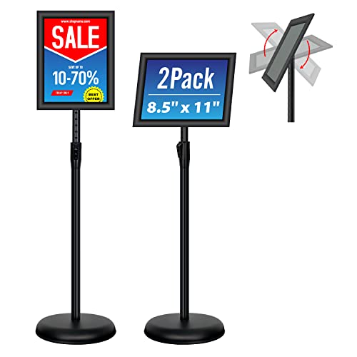 2Pack 8.5x11 Inch Adjustable Pedestal Poster Sign Stand, Heavy Duty Floor Standing Sign Holder Stand Aluminum Snap Open Frame for Vertical and Horizontal View Sign Displayed(Black) - color: Black, size: 8.5 x 11 inches (2 Pack)